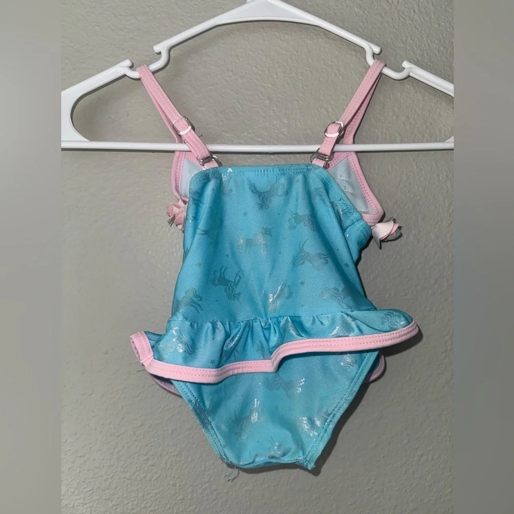 Floatmini Floral Top Pink & Blue Iridescent Unicorns Tutu Toddler Bathing Suit